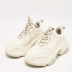 Balenciaga Cream Canvas Triple S Lace Up Sneakers Size 37