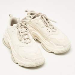 Balenciaga Cream Canvas Triple S Lace Up Sneakers Size 37