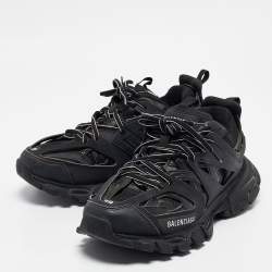 Pre Owned Balenciaga Black Faux Leather and Mesh Track Sneakers Size 39