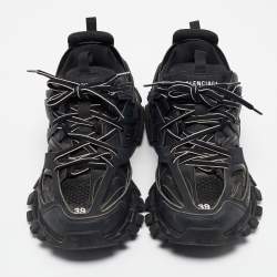 Pre Owned Balenciaga Black Faux Leather and Mesh Track Sneakers Size 39