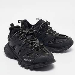 Pre Owned Balenciaga Black Faux Leather and Mesh Track Sneakers Size 39