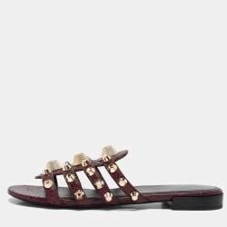 Balenciaga Burgundy Embossed Python Studded Arena Flat Slides Size 38.5