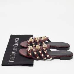 Balenciaga Burgundy Embossed Python Studded Arena Flat Slides Size 38.5