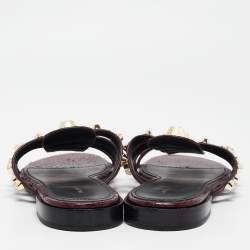 Balenciaga Burgundy Embossed Python Studded Arena Flat Slides Size 38.5