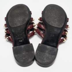 Balenciaga Burgundy Embossed Python Studded Arena Flat Slides Size 38.5