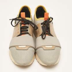 Balenciaga Grey Leather and Mesh Race Runner Lace Up Sneakers Size 39