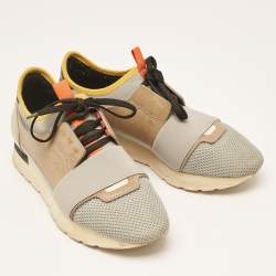 Balenciaga Grey Leather and Mesh Race Runner Lace Up Sneakers Size 39