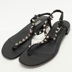 Balenciaga Black Leather Arena Flat Sandals Size 39