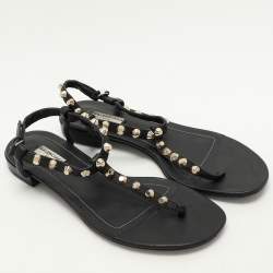 Balenciaga Black Leather Arena Flat Sandals Size 39