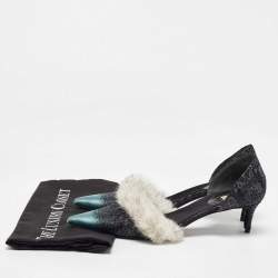 Balenciaga Multicolor Brocade Fabric and Mink Fur Pumps Size 40.5