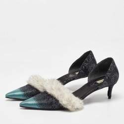 Balenciaga Multicolor Brocade Fabric and Mink Fur Pumps Size 40.5