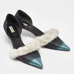 Balenciaga Multicolor Brocade Fabric and Mink Fur Pumps Size 40.5