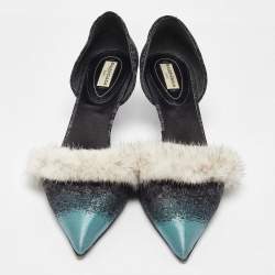 Balenciaga Multicolor Brocade Fabric and Mink Fur Pumps Size 40.5
