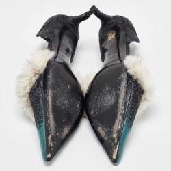 Balenciaga Multicolor Brocade Fabric and Mink Fur Pumps Size 40.5