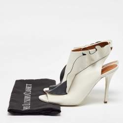 Balenciaga White/Black Leather Ruffle Trim Open Toe Ankle Length Boots Size 40.5
