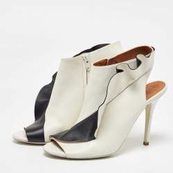 Balenciaga White/Black Leather Ruffle Trim Open Toe Ankle Length Boots Size 40.5