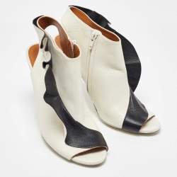 Balenciaga White/Black Leather Ruffle Trim Open Toe Ankle Length Boots Size 40.5