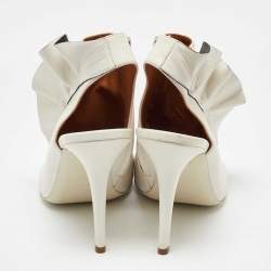 Balenciaga White/Black Leather Ruffle Trim Open Toe Ankle Length Boots Size 40.5