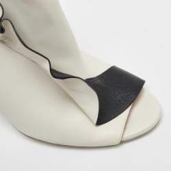 Balenciaga White/Black Leather Ruffle Trim Open Toe Ankle Length Boots Size 40.5