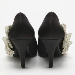 Pre Owned Balenciaga Black Satin Sequins Embellished Talon Slash Pumps Size 38