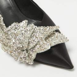 Pre Owned Balenciaga Black Satin Sequins Embellished Talon Slash Pumps Size 38