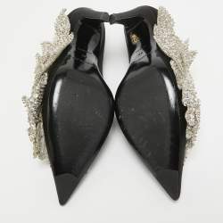 Pre Owned Balenciaga Black Satin Sequins Embellished Talon Slash Pumps Size 38