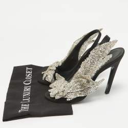 Balenciaga Black Satin Sequins Embellished Slingback Sandals Size 38.5