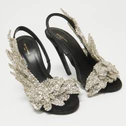 Balenciaga Black Satin Sequins Embellished Slingback Sandals Size 38.5