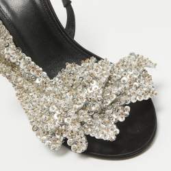Balenciaga Black Satin Sequins Embellished Slingback Sandals Size 38.5