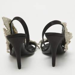 Balenciaga Black Satin Sequins Embellished Slingback Sandals Size 38.5