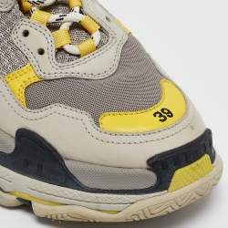 Balenciaga Grey/Yellow  Fabric and Faux Leather Triple S Lace Up Sneakers Size 39