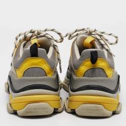 Balenciaga Grey/Yellow  Fabric and Faux Leather Triple S Lace Up Sneakers Size 39