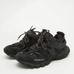 Pre Owned Balenciaga Black Faux Leather and Mesh Track Sneakers Size 38