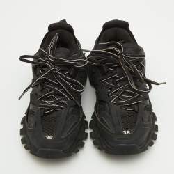 Pre Owned Balenciaga Black Faux Leather and Mesh Track Sneakers Size 38