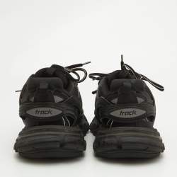 Pre Owned Balenciaga Black Faux Leather and Mesh Track Sneakers Size 38