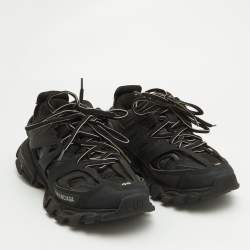 Pre Owned Balenciaga Black Faux Leather and Mesh Track Sneakers Size 38