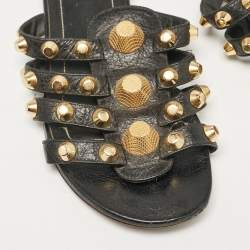 Balenciaga Black Leather Studded Arena Flat Slides Size 39