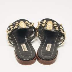 Balenciaga Black Leather Studded Arena Flat Slides Size 39