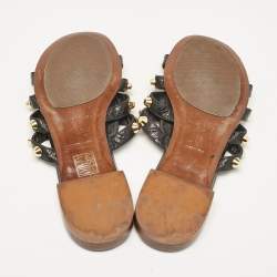 Balenciaga Black Leather Studded Arena Flat Slides Size 39