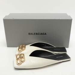 Balenciaga White Croc Embossed Leather Cosy BB Flat Sandals Size 37