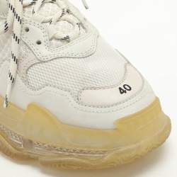 Balenciaga White Leather and Mesh Triple S Low Top Sneakers Size 40