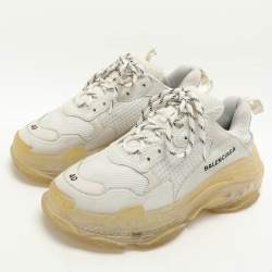 Balenciaga White Leather and Mesh Triple S Low Top Sneakers Size 40