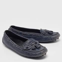 Balenciaga Navy Blue Leather Arena Loafers Size 39