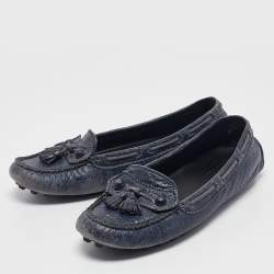 Balenciaga Navy Blue Leather Arena Loafers Size 39