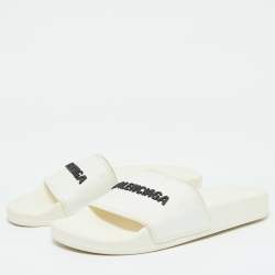 Balenciaga White Rubber Logo Pool Slides Size 37