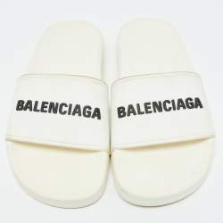 Balenciaga White Rubber Logo Pool Slides Size 37