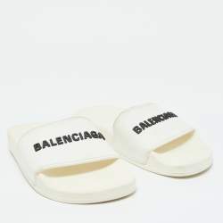 Balenciaga White Rubber Logo Pool Slides Size 37