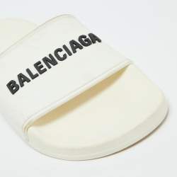 Balenciaga White Rubber Logo Pool Slides Size 37