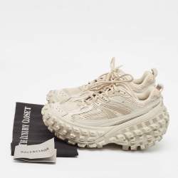 Balenciaga Beige Faux Leather and Mesh Defender Sneakers Size 38