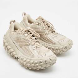 Balenciaga Beige Faux Leather and Mesh Defender Sneakers Size 38